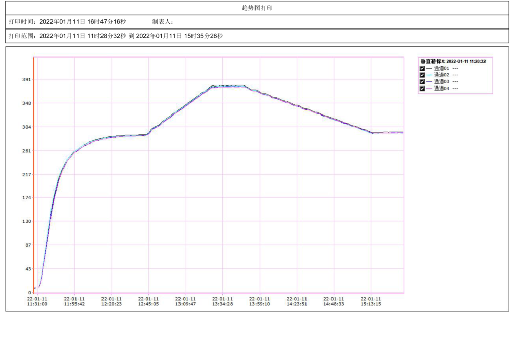 Central temperature detector temperature recording curve